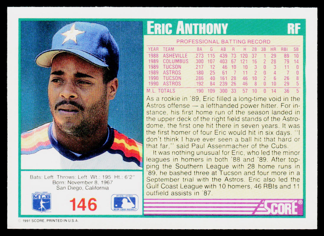 Eric Anthony 1991 Score #146 Houston Astros