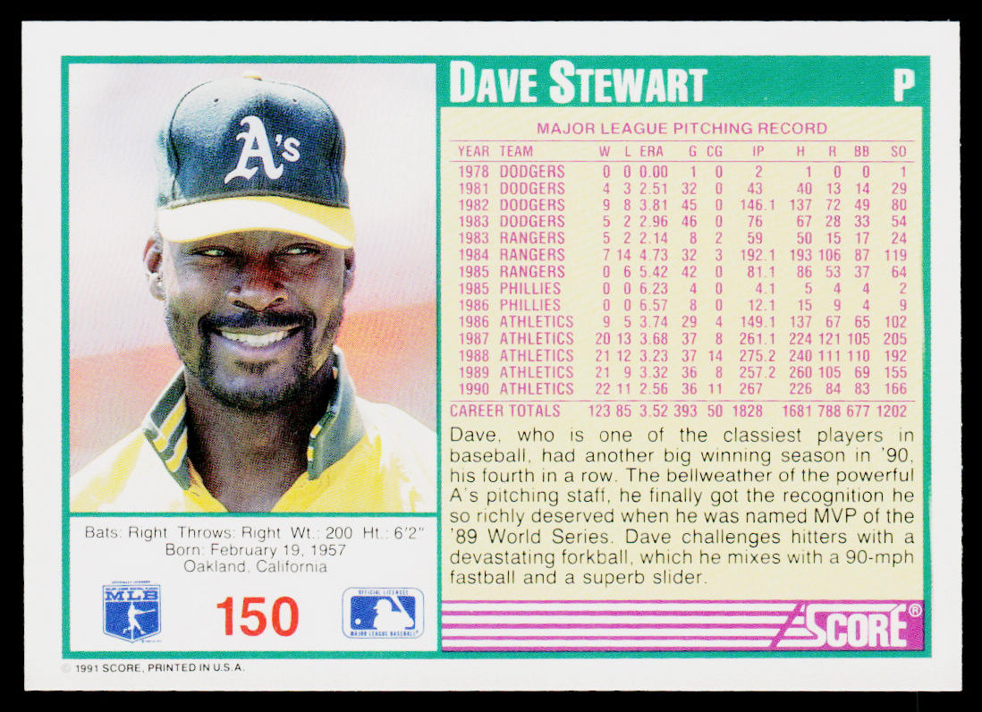 Dave Stewart 1991 Score #150 Oakland Athletics
