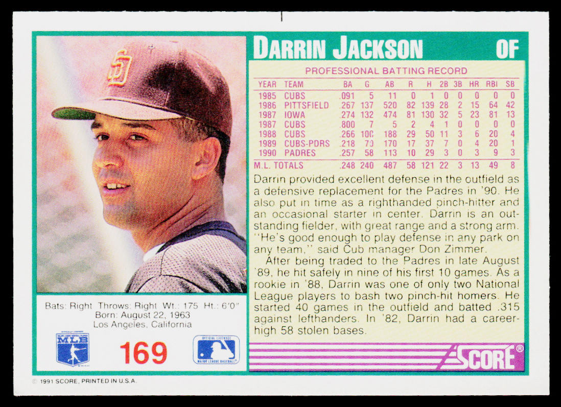 Darrin Jackson 1991 Score Promos #169 San Diego Padres