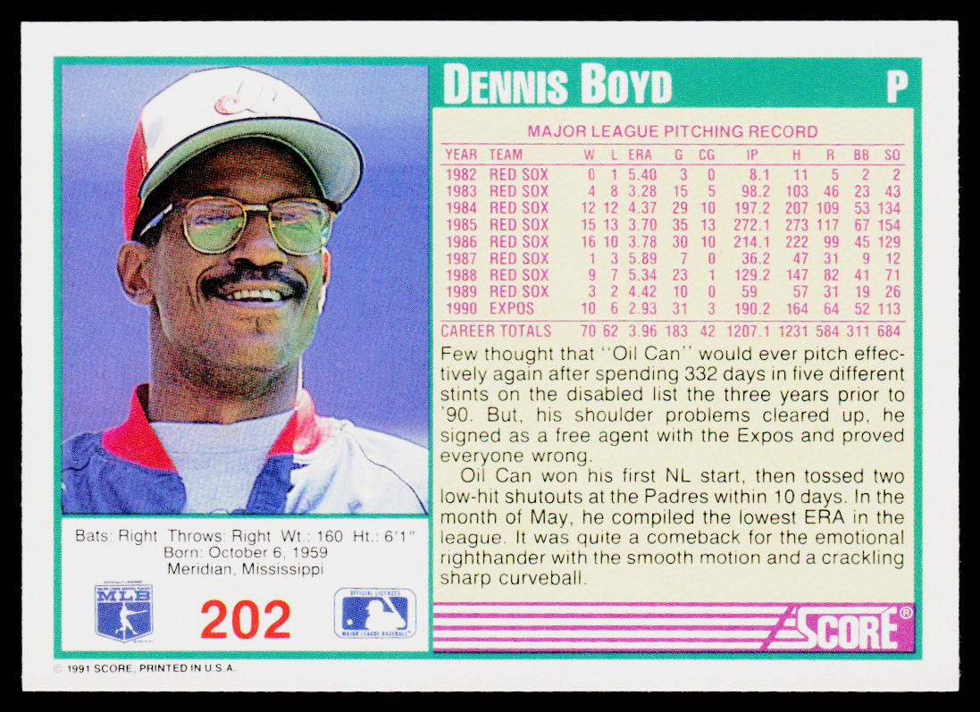 Dennis Boyd 1991 Score #202 Montreal Expos