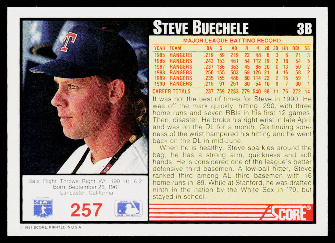 Steve Buechele 1991 Score #257 Texas Rangers