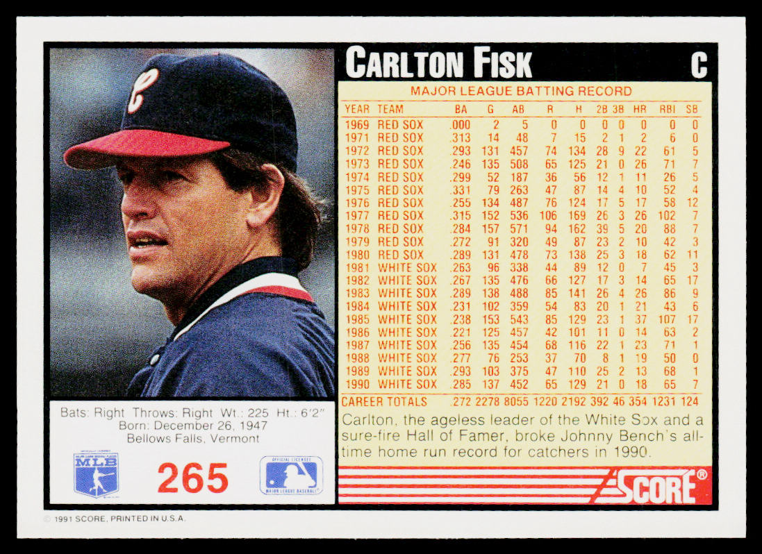 Carlton Fisk 1991 Score #265 Chicago White Sox