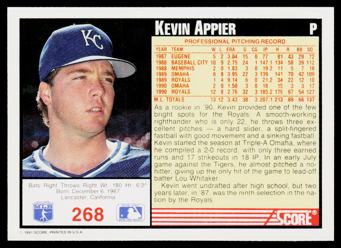 Kevin Appier 1991 Score #268 Kansas City Royals