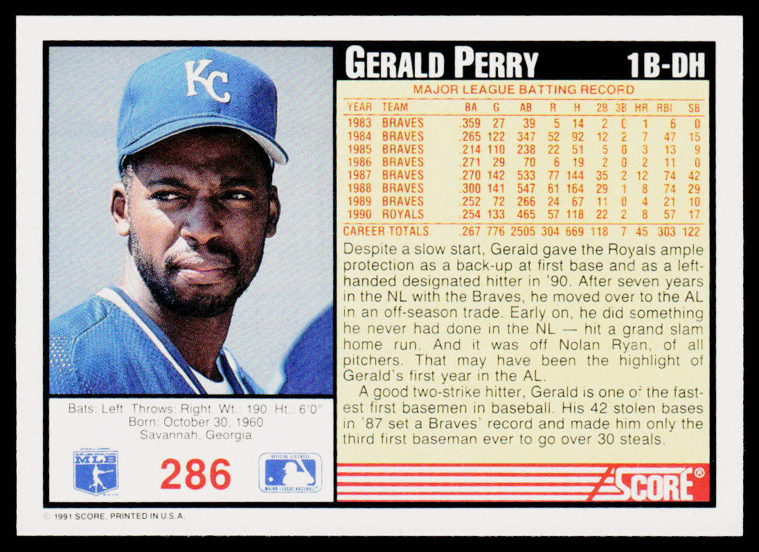 Gerald Perry 1991 Score #286 Kansas City Royals