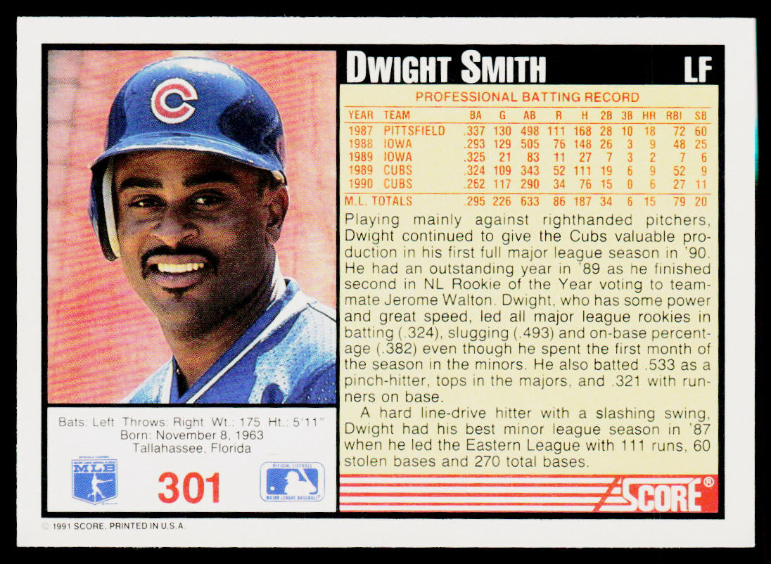 Dwight Smith 1991 Score #301 Chicago Cubs