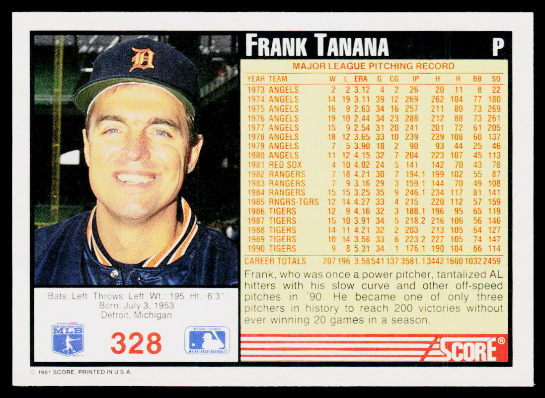 Frank Tanana 1991 Score #328 Detroit Tigers