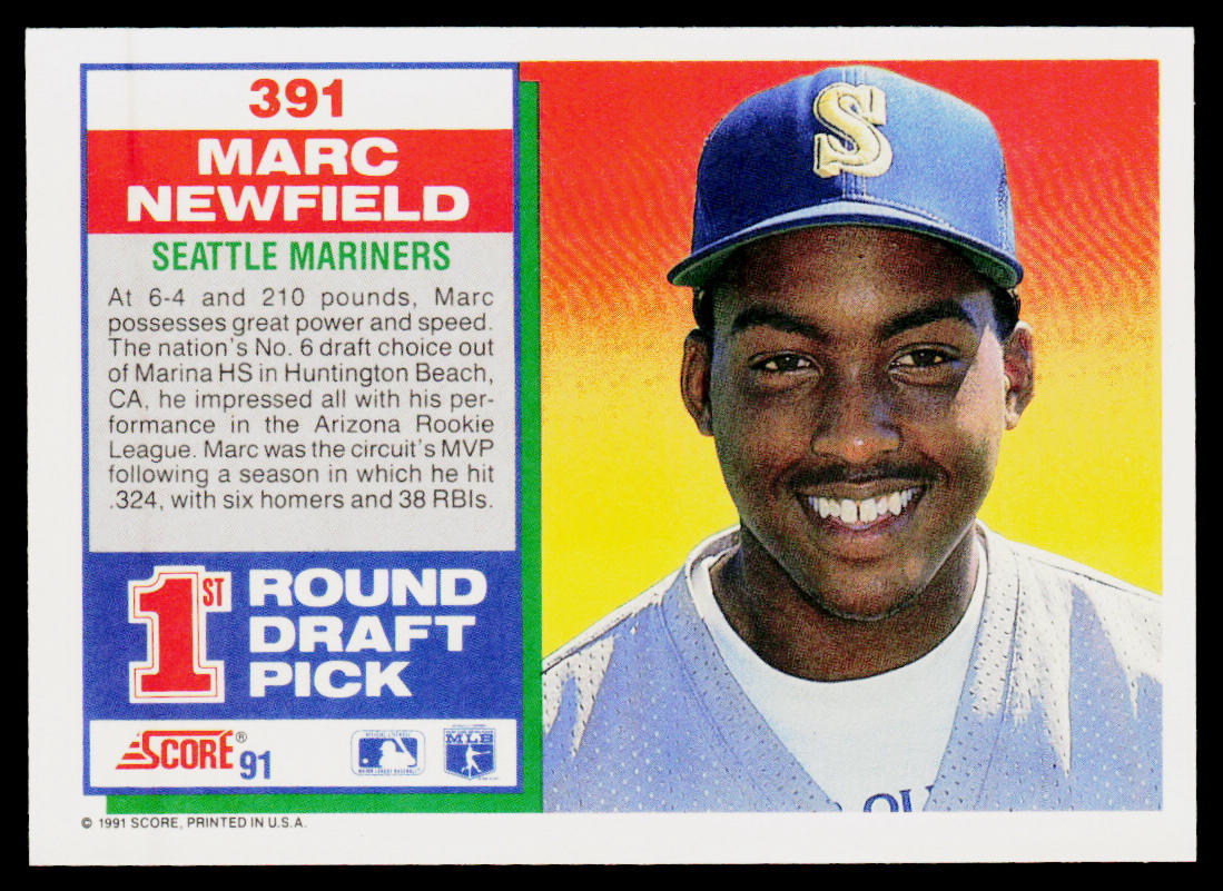 Marc Newfield 1991 Score #391 RC Seattle Mariners