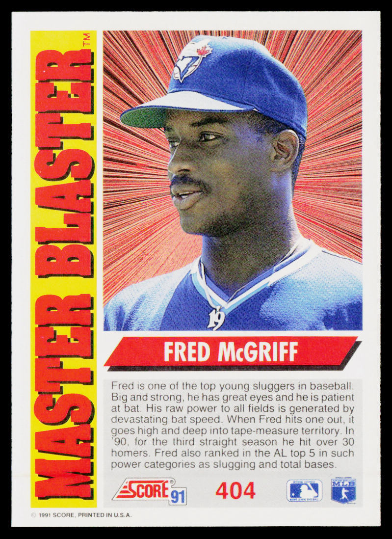 Fred McGriff 1991 Score #404 Toronto Blue Jays