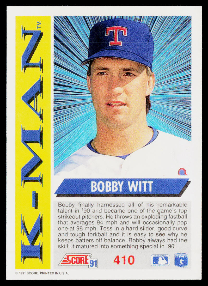 Bobby Witt 1991 Score #410 Texas Rangers