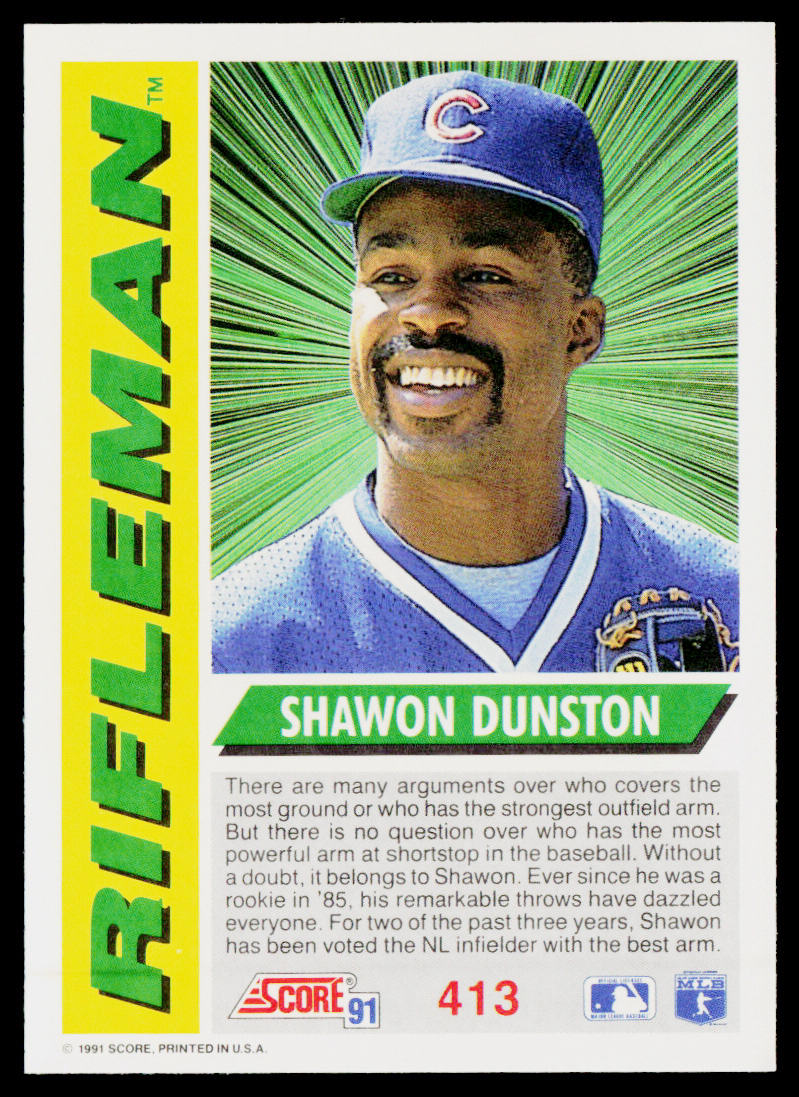 Shawon Dunston 1991 Score #413 Chicago Cubs