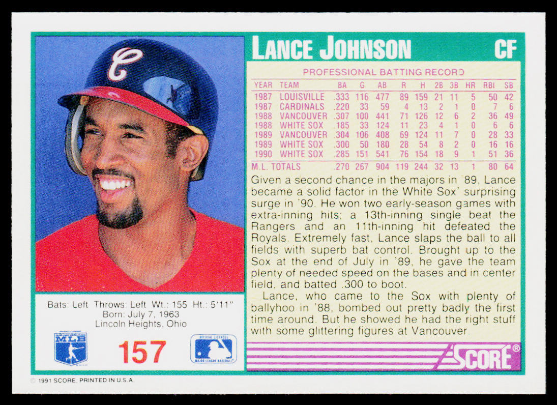 Lance Johnson 1991 Score #157 Chicago White Sox