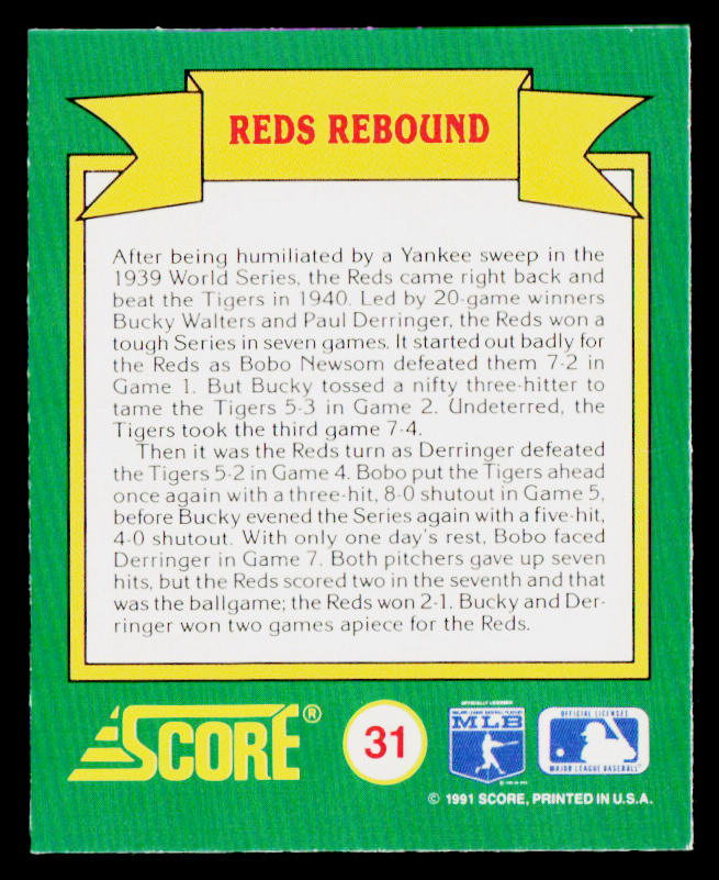 Reds Rebound 1991 Score Magic Motion: World Series Trivia #31