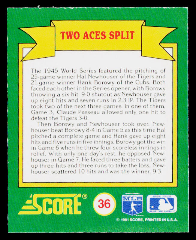 Two Aces Split 1991 Score Magic Motion: World Series Trivia #36