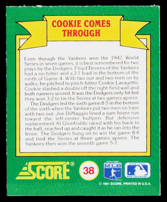 Cookie Comes Through 1991 Score Magic Motion: World Series Trivia #38