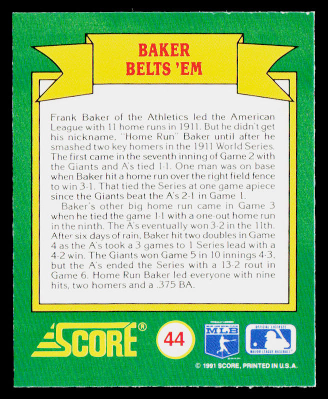 Baker Belts 'Em 1991 Score Magic Motion: World Series Trivia #44