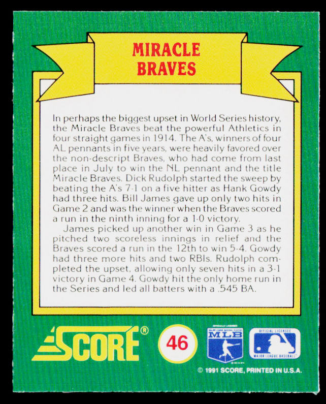 Miracle Braves 1991 Score Magic Motion: World Series Trivia #46
