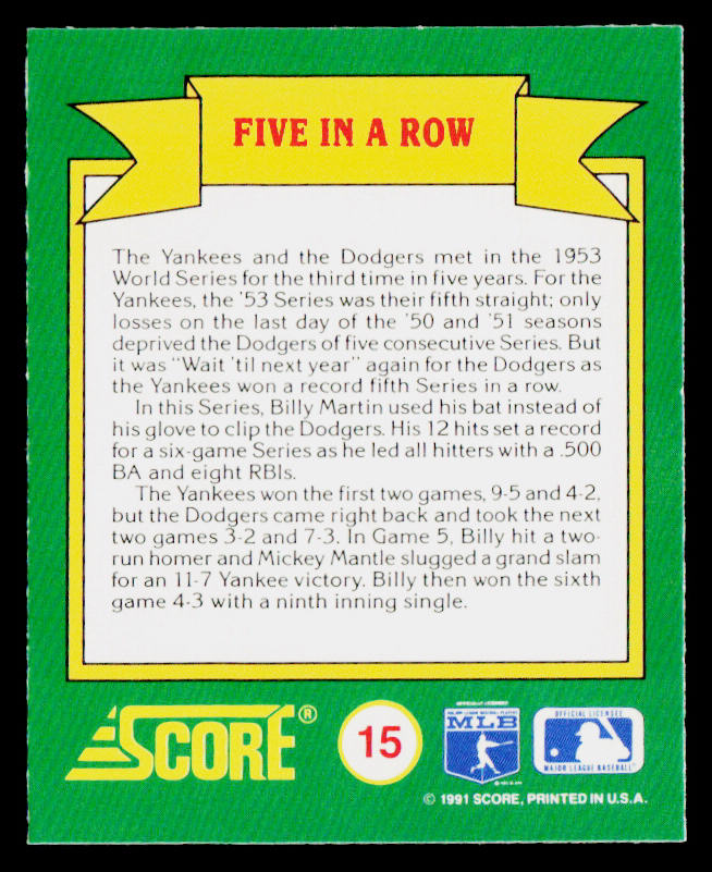 Five in a Row 1991 Score Magic Motion: World Series Trivia #15