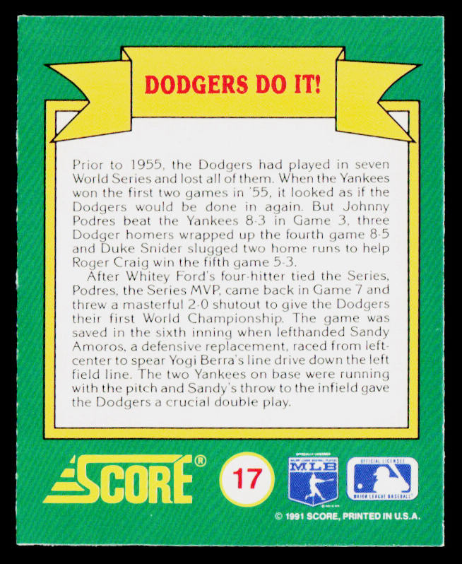 Dodgers Do It! 1991 Score Magic Motion: World Series Trivia #17