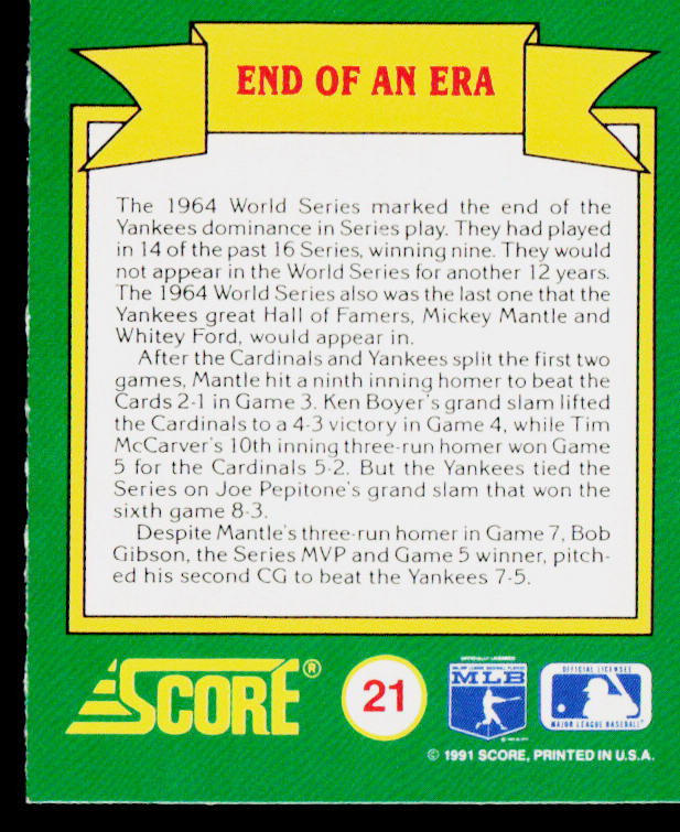 End of an Era 1991 Score Magic Motion: World Series Trivia #21