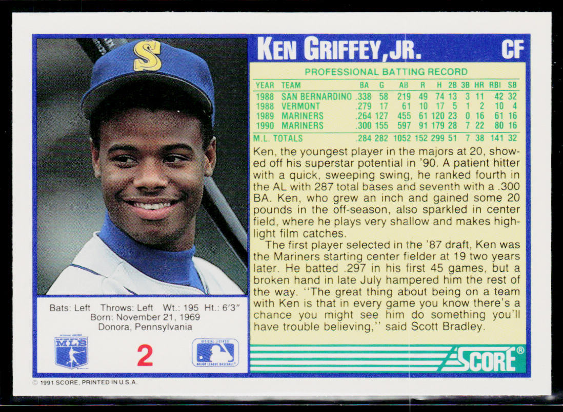 Ken Griffey, Jr. 1991 Score #2 Seattle Mariners
