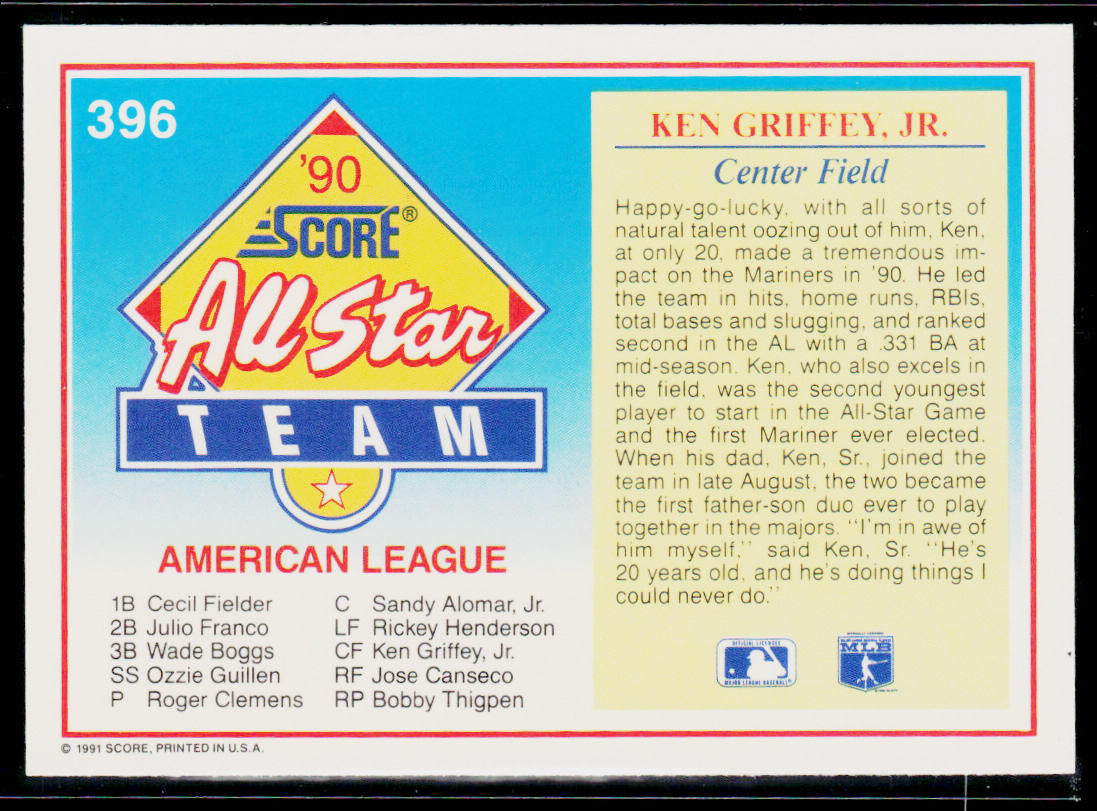 Ken Griffey, Jr. 1991 Score #396 Seattle Mariners