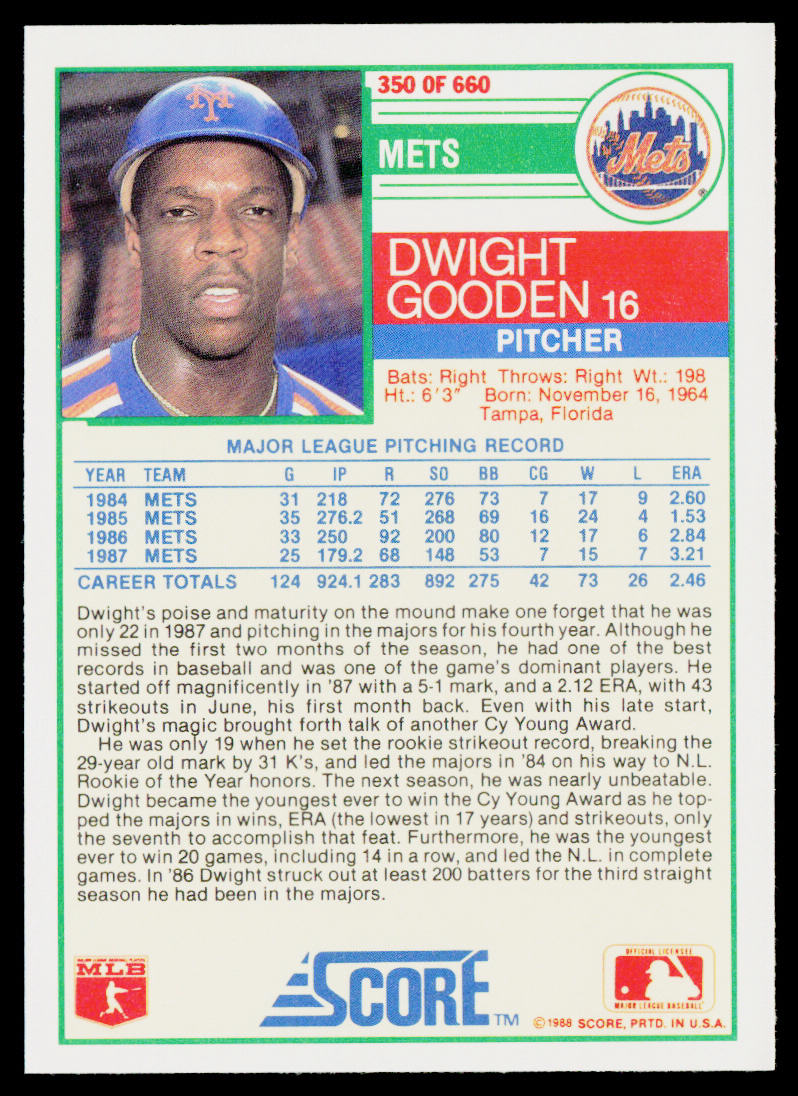 Dwight Gooden 1988 Score #350 New York Mets