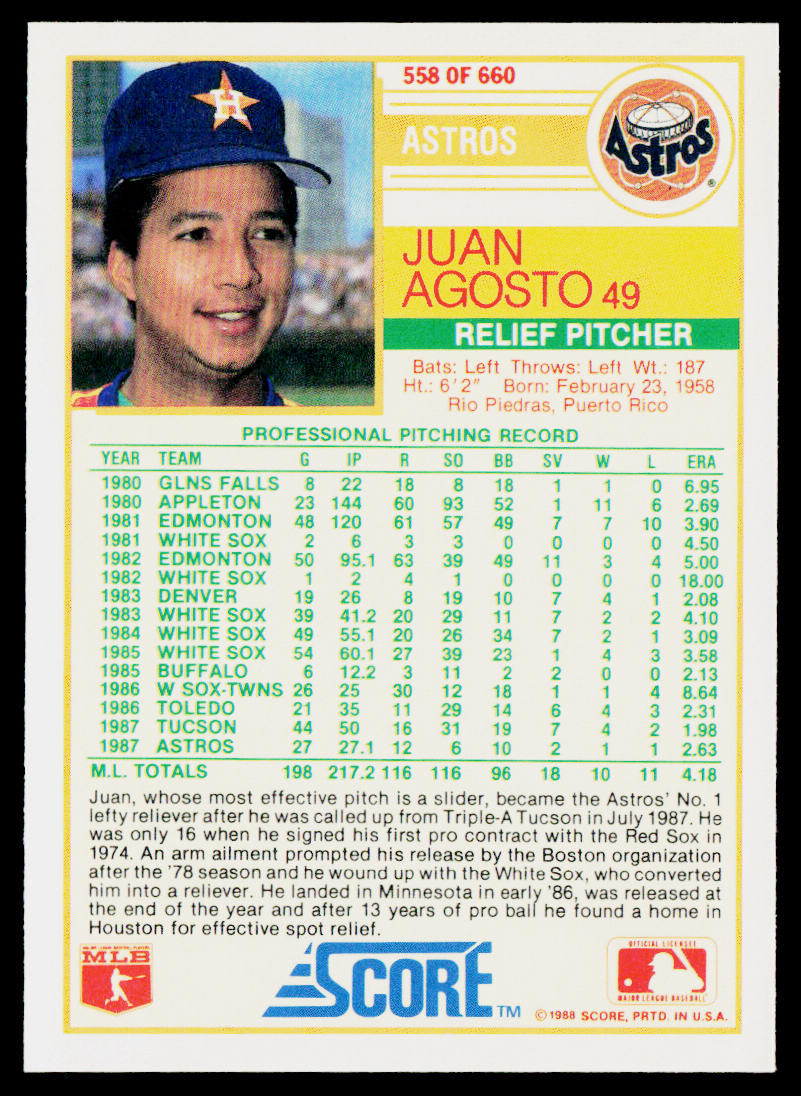 Juan Agosto 1988 Score #558 Houston Astros
