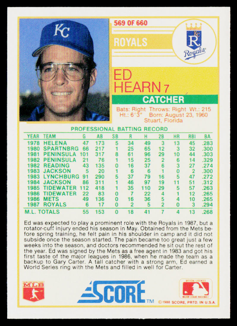 Ed Hearn 1988 Score #569 Kansas City Royals