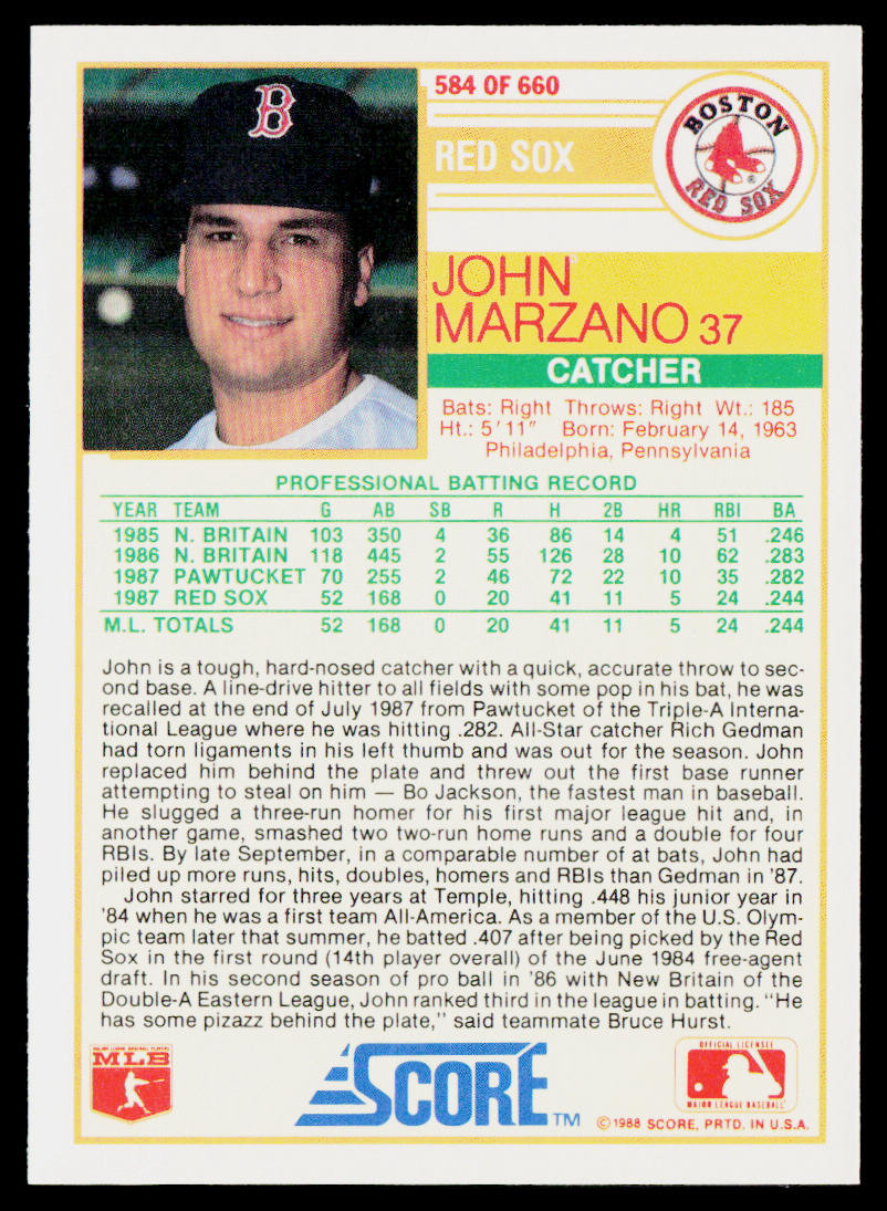 John Marzano 1988 Score #584 Boston Red Sox