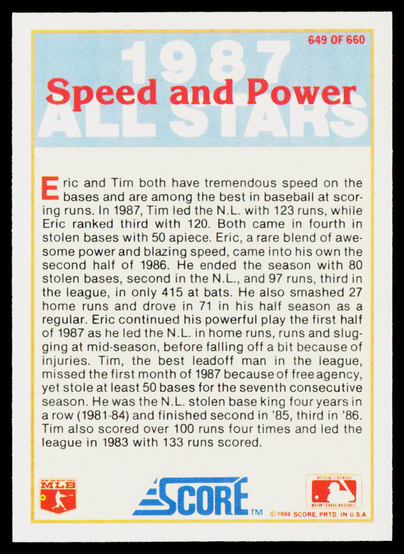 Eric Davis / Tim Raines AS 1988 Score #649