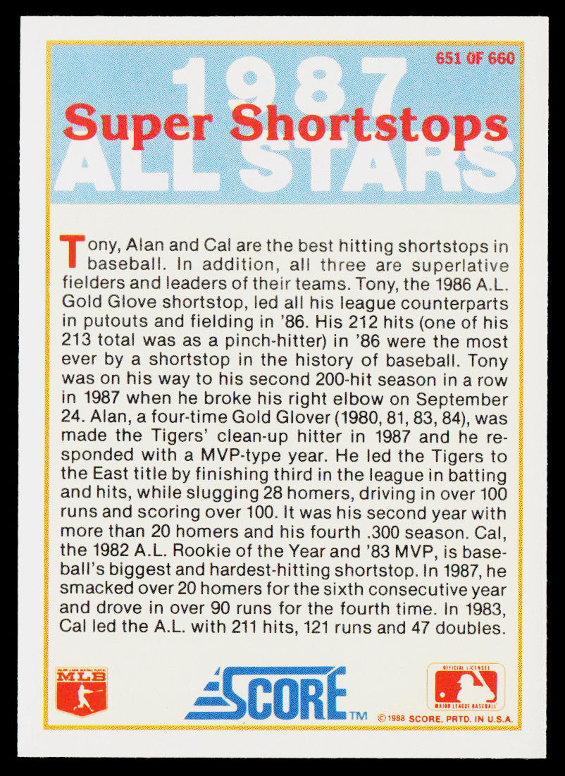 Super Shortstops (Fernandez / Ripken Jr. / Trammell) AS 1988 Score #651