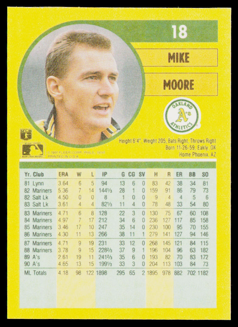 Mike Moore 1991 Fleer #18b Oakland Athletics