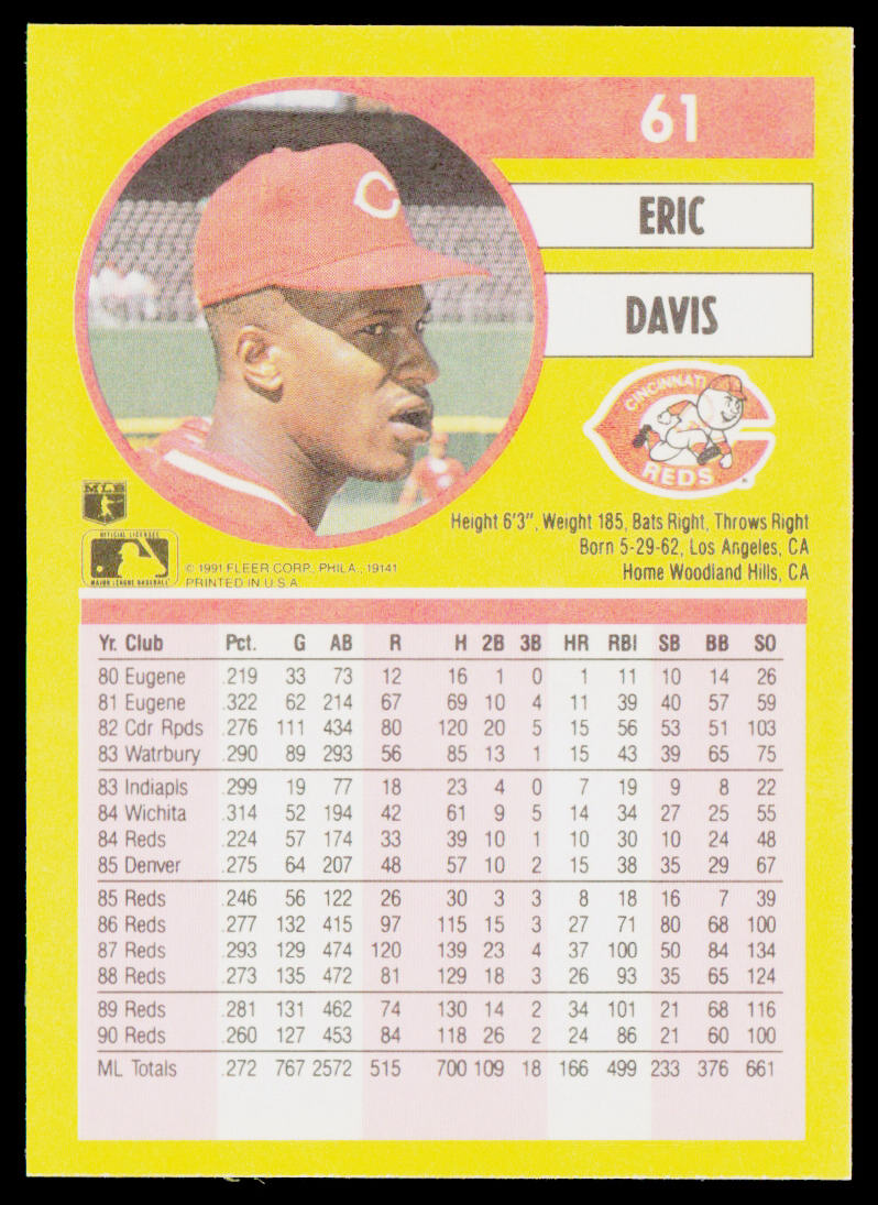 Eric Davis 1991 Fleer #61a Cincinnati Reds