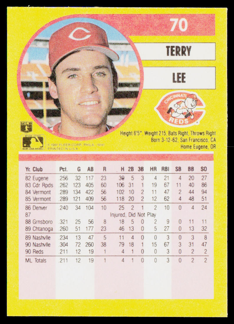 Terry Lee 1991 Fleer #70b RC Cincinnati Reds