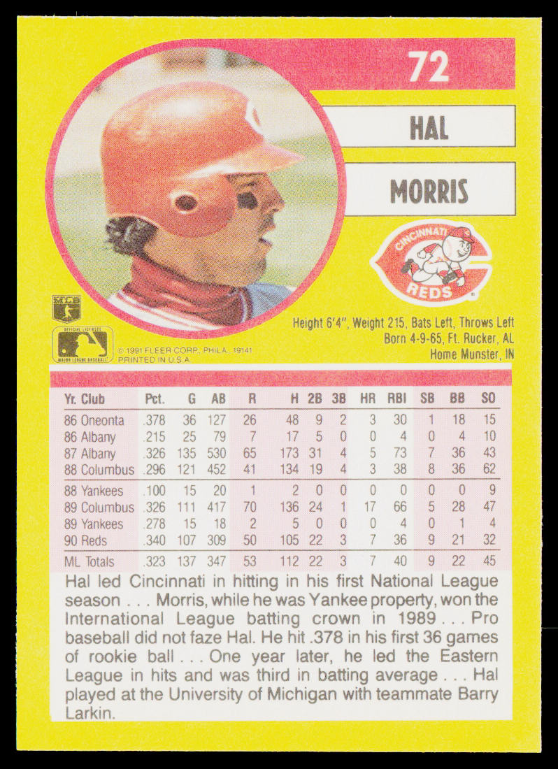 Hal Morris 1991 Fleer #72a Cincinnati Reds