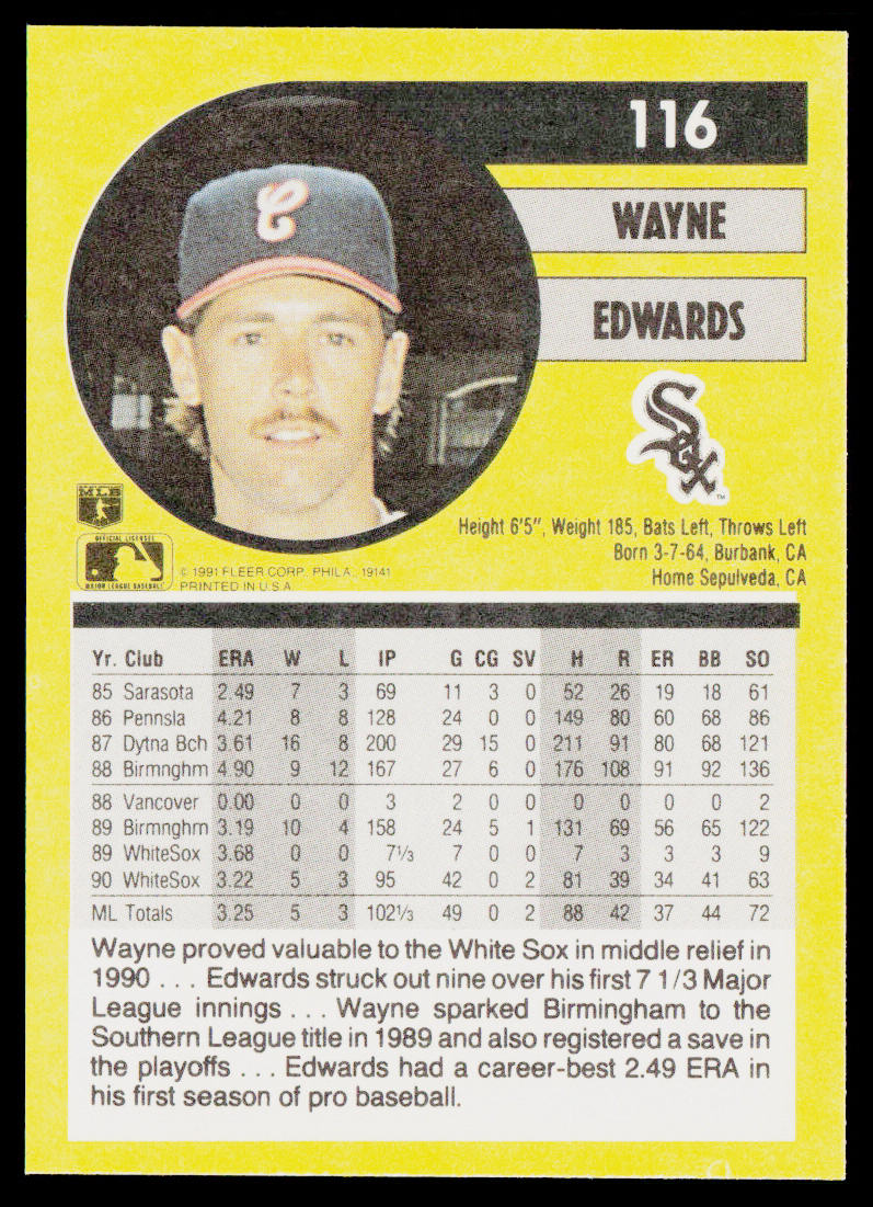 Wayne Edwards 1991 Fleer #116 Chicago White Sox