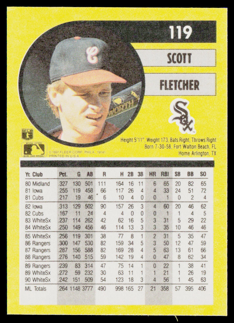 Scott Fletcher 1991 Fleer #119b Chicago White Sox