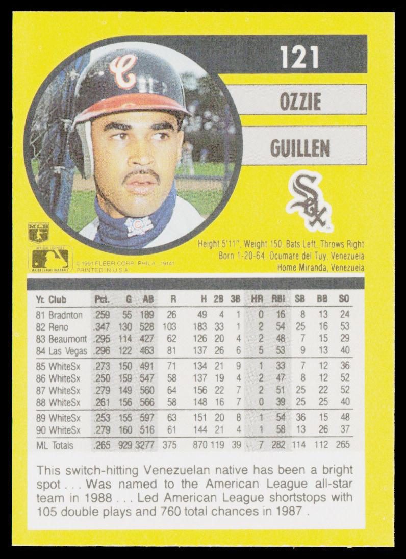 Ozzie Guillen 1991 Fleer #121 Chicago White Sox
