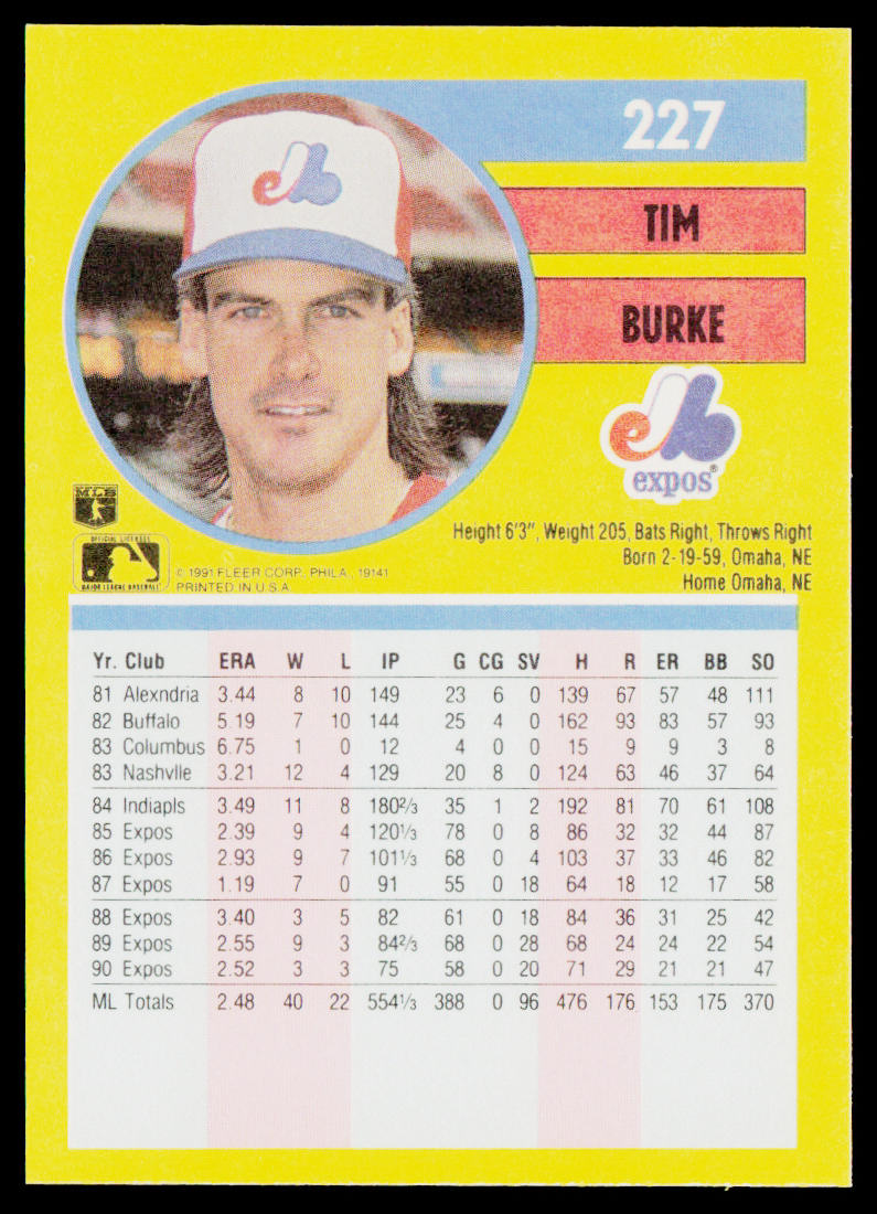 Tim Burke 1991 Fleer #227 Montreal Expos