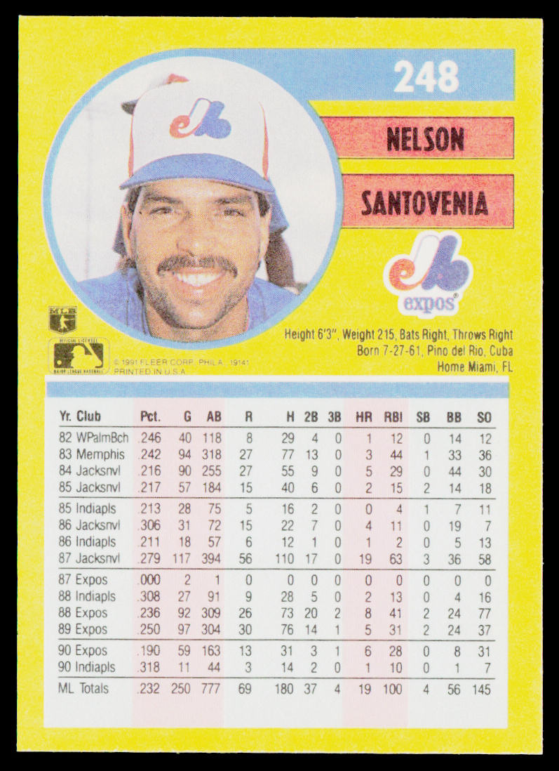 Nelson Santovenia 1991 Fleer #248a Montreal Expos