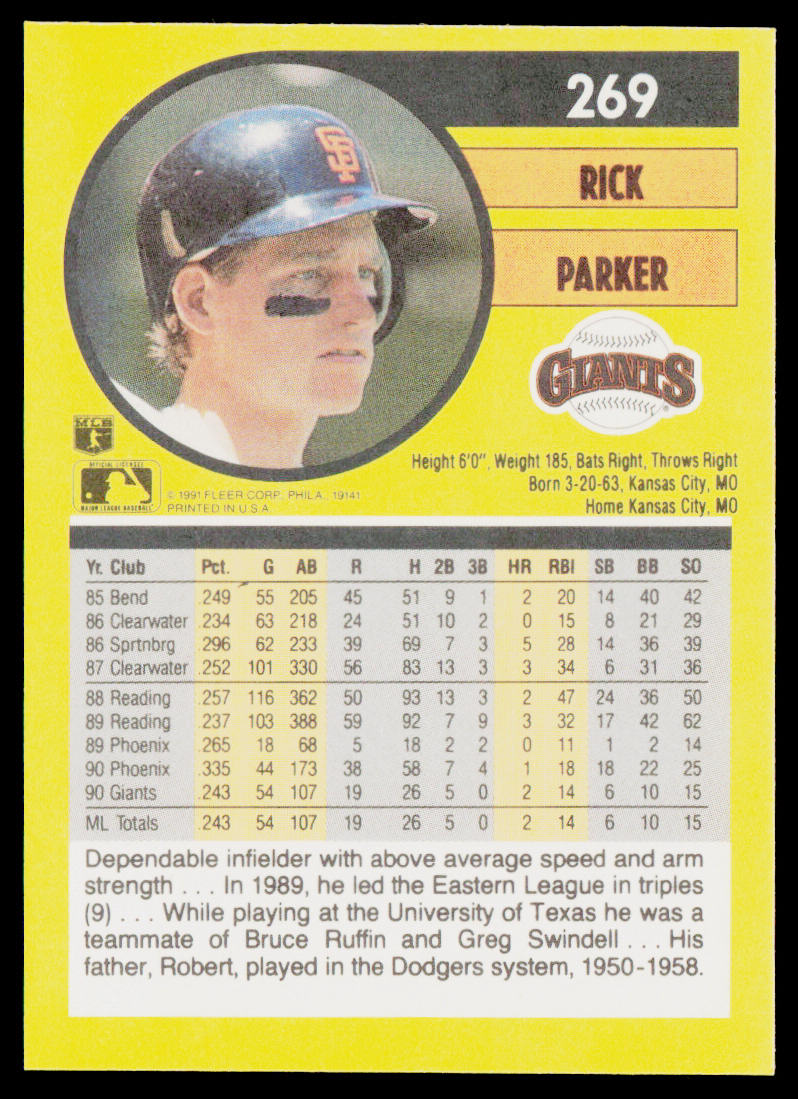 Rick Parker 1991 Fleer #269b San Francisco Giants
