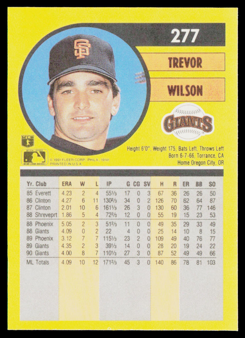 Trevor Wilson 1991 Fleer #277b San Francisco Giants
