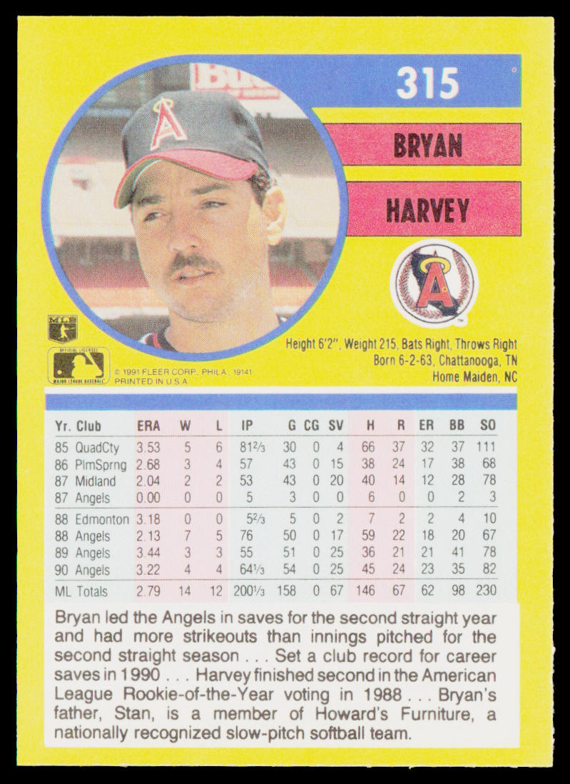 Bryan Harvey 1991 Fleer #315 California Angels