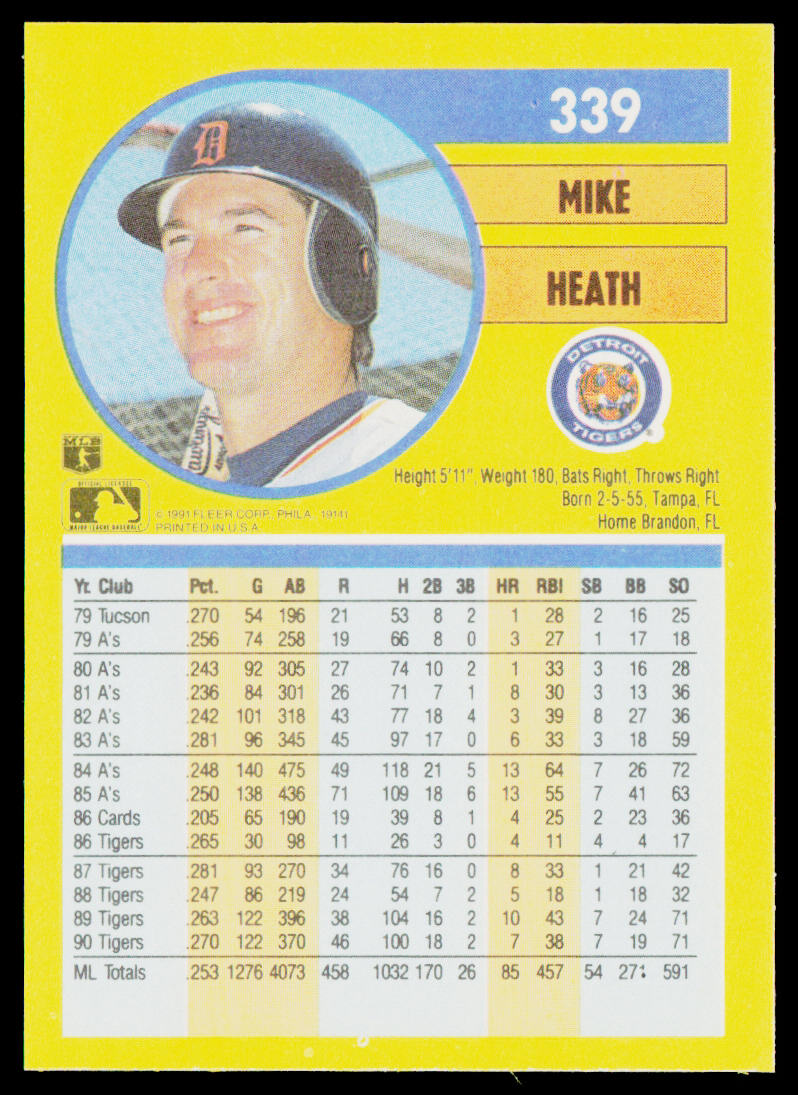 Mike Heath 1991 Fleer #339b Detroit Tigers