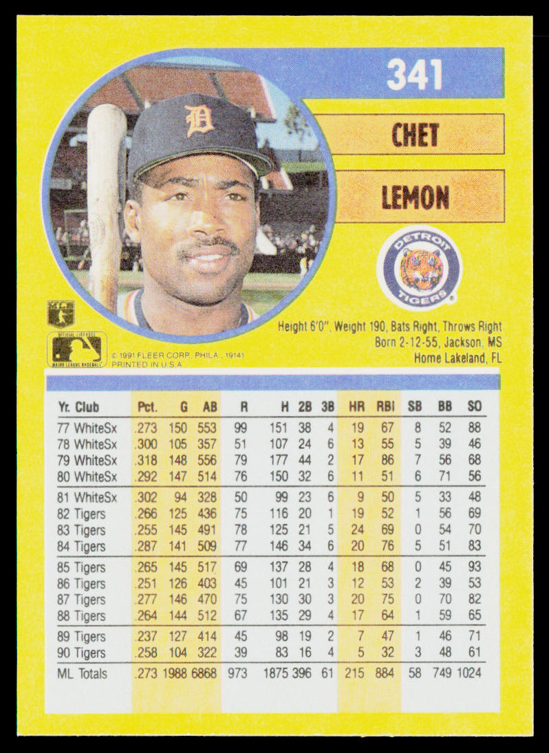 Chet Lemon 1991 Fleer #341 Detroit Tigers