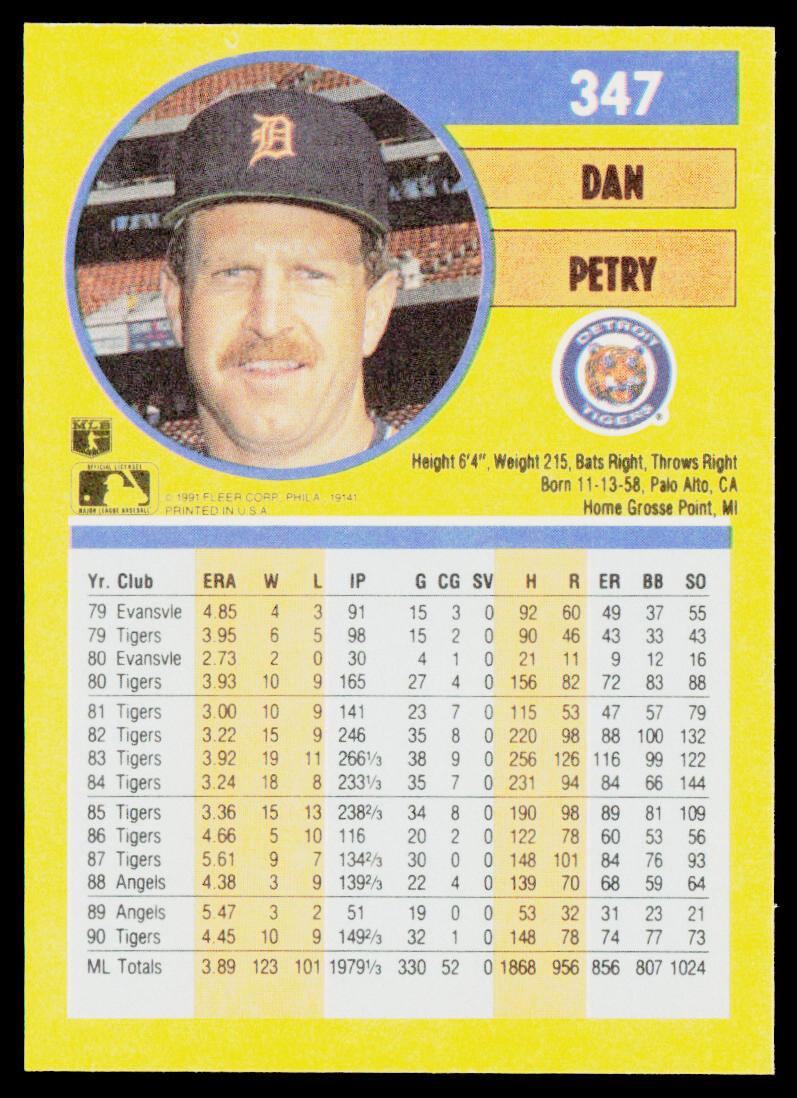 Dan Petry 1991 Fleer #347 Detroit Tigers