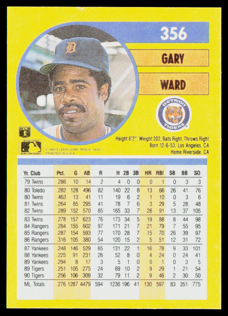 Gary Ward 1991 Fleer #356b Detroit Tigers