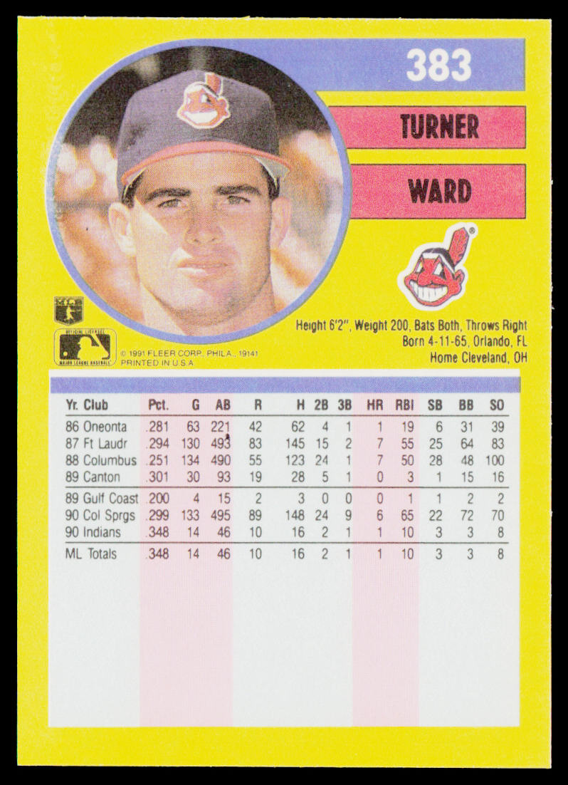 Turner Ward 1991 Fleer #383b RC Cleveland Indians