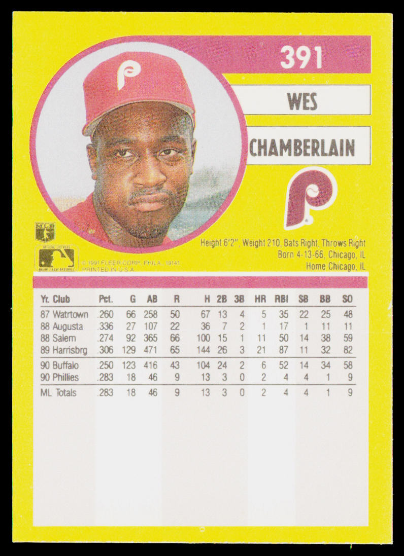 Wes Chamberlain 1991 Fleer #391b RC Philadelphia Phillies