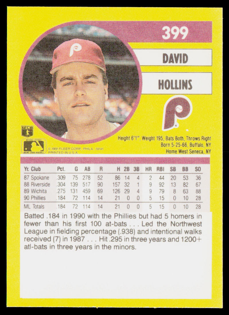 David Hollins 1991 Fleer #399b Philadelphia Phillies